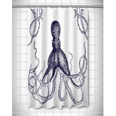 Vintage Octopus Shower Curtain - Navy On White
