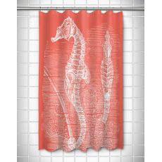 Vintage Seahorse Shower Curtain - White On Coral