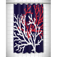 Coral Duo On Navy Shower Curtain