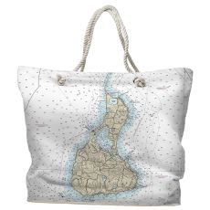 RI: Block Island, RI Water-Repellent Nautical Chart Tote Bag