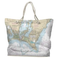 RI: Point Judith Harbor, RI Water-Repellent Nautical Chart Tote Bag