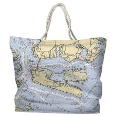 NC: Harkers Island, NC Water-Repellent Nautical Chart Tote Bag