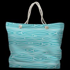 Swimming Fish Tote Bag with Nautical Rope Handles