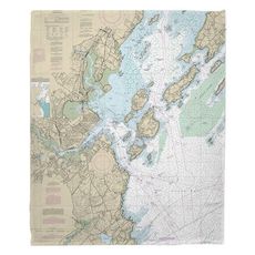 Portland, ME Nautical Chart Fleece Throw Blanket
