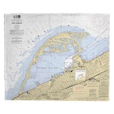 Erie Harbor, Presque Isle, PA Nautical Chart Fleece Throw Blanket