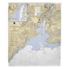 New Haven Harbor, CT Nautical Chart Fleece Throw Blanket