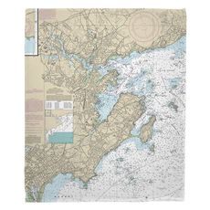 Marblehead, Salem, MA Nautical Chart Fleece Throw Blanket