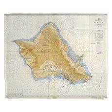 Oahu, HI, C. 1959 Vintage Nautical Chart Fleece Throw Blanket