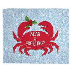 Seas and Greetings Crab Christmas Fleece Throw Blanket