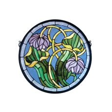 17" W X 17" H Pitcher Plant Medallion Stained Glass Window