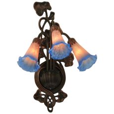 10.5" W Pink/Blue Pond Lily 3 Lt Wall Sconce