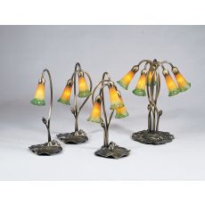 16" H Amber/Green Pond Lily 2 Lt Accent Lamp