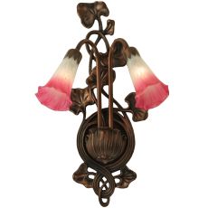 11" W Pink/White Pond Lily 2 Lt Wall Sconce