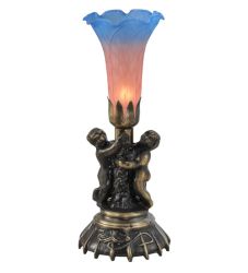13"H Twin Cherub Pond Lily Mini Lamp