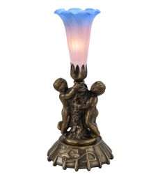 12"H Twin Cherub Pond Lily Mini Lamp