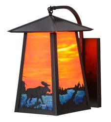 10"W Stillwater Moose At Lake Curved Arm Wall Sconce