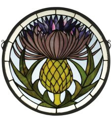 17"W X 17"H Thistle Medallion Stained Glass Window