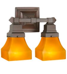 13"W Bungalow Frosted Amber 2 Lt Wall Sconce
