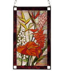 20"W X 32"H Tropical Floral Stained Glass Window