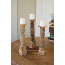 Assorted Wooden Reclaimed Banister Candle Stand Set of 3