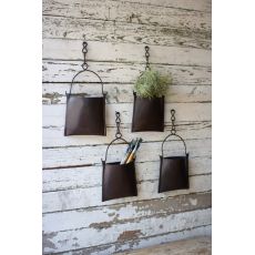 Hanging Iron Pocket Bucket With Chain, Set of 4