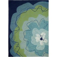 Watercolor Blue Blossom Indoor Outdoor Hand Hooked Area Rug, 5 X 7 Ft.