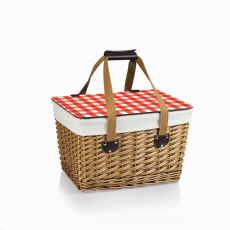 Canasta-Natural Flat Lid Basket Willow Red Check Lid