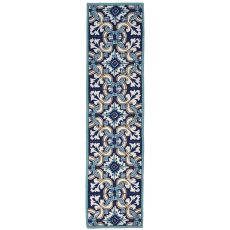 Liora Manne Ravella Floral Tile Indoor/Outdoor Rug - Blue, 24" By 8'