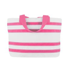 Sailcloth Cabana Medium Striped Tote, White with Pink Stripes