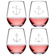 Crossed Anchor Compass Tritan Stemless Tumblers, S/4