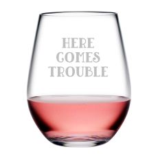 Here Comes Trouble Tritan Stemless Wine Tumblers, S/4