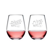 Bonnie & Clyde Tritan Stemless Wine Tumblers, S/2