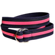 Classic Pink Stripe On Navy D-Ring Belt