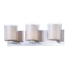 Combo 3 Light Vanity In Chrome And Clear Stromboli Outer Glass With White Opal Inner Glass