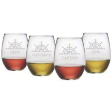 Captain'S Collection Etched Stemless Wine Glass Set