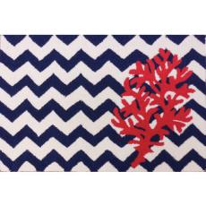 Chevron And Coral Accent Rug