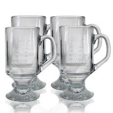 Clipper Ship Etched Footed Mug Glass Set