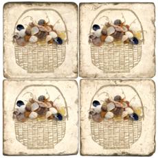Shell Basket Marble Coasters Set Of 4