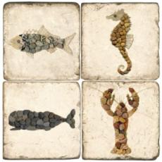 Creatures Of The Sea Marble Coasters Set Of 4