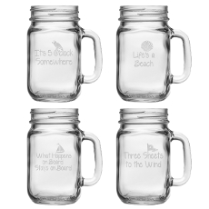 Coastal Sayings Handled Drinking Jar Assortment S/4