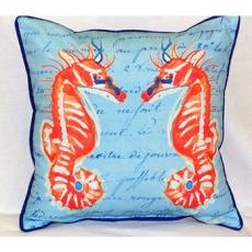 Coral Seahorses Blue Indoor Outdoor Pillow