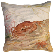 Crab And Sea Star Needlepoint Pillow