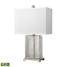 Ribbed Clear Glass Led Table Lamp In Brushed Steel
