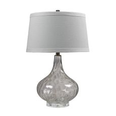 Clear Water Glass Table Lamp With White Linen Shade
