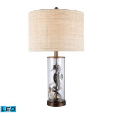 Largo Led Seahorse Table Lamp In Bronze And Clear Glass With Natural Linen Shade