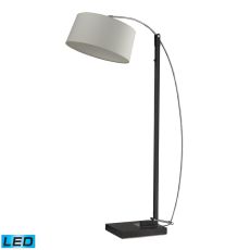 Logan Square Led Floor Lamp In Dark Brown With Off-White Linen Shade