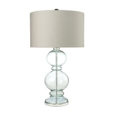 Curvy Glass Table Lamp In Light Blue With Textured Linen Shade