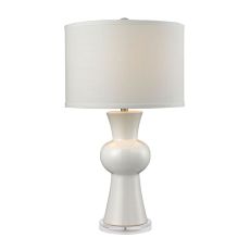 White Ceramic Table Lamp With Textured White Linen Hardback Shade