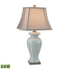 Celadon Led Table Lamp In Glazed Green Ceramic With Antique Brass Accents