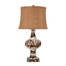 Distressed Table Lamp With Burlap Shade